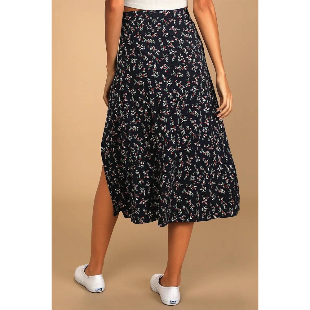 Lulus Bliss Me Navy Blue Floral Print Midi Skirt Size XL NWT - Picture 4 of 5